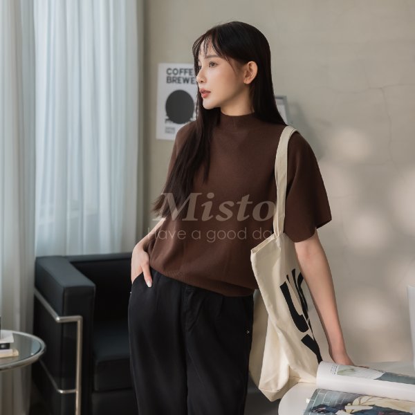 【MISTO SHOP】正韓｜立領親膚毛尼短袖上衣｜手感超級好｜完全不刺癢