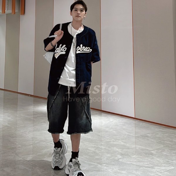 【MISTO SHOP】正韓 男裝率性單寧6分褲｜鬆緊腰/不修邊設計